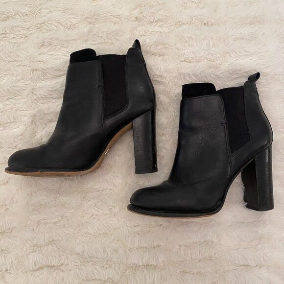 Sam Edelman Kenner Black Leather Chunky Heel Ankle Booties - Size 8 - Picture 2 of 9
